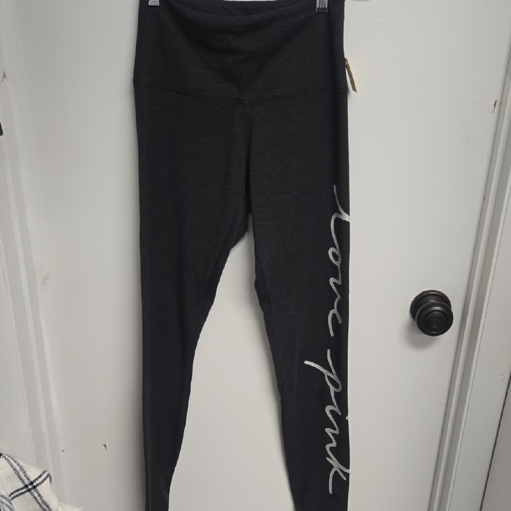 PINK Victoria's Secret Black Leggings with Silver Logo